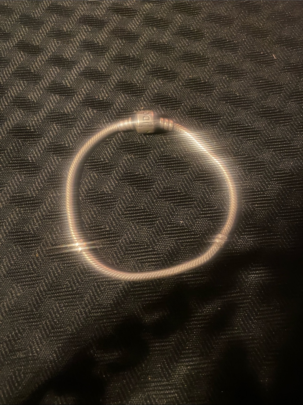 Pandora Silver  Tone Snake Chain Bracelet with Signature Barrel